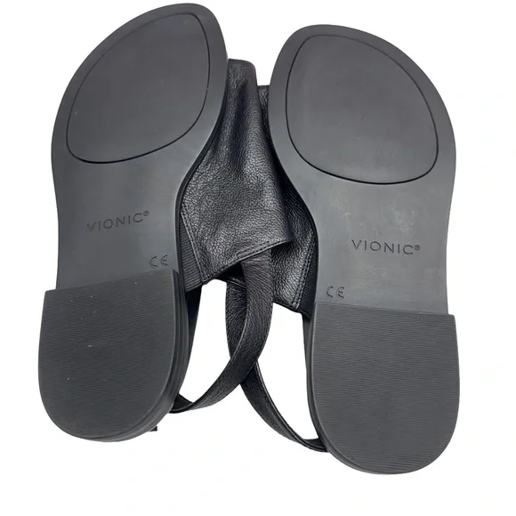 Vionic Ella Black Leather Toe-Loop Slingback Sandals Size 8W - Picture 5 of 5
